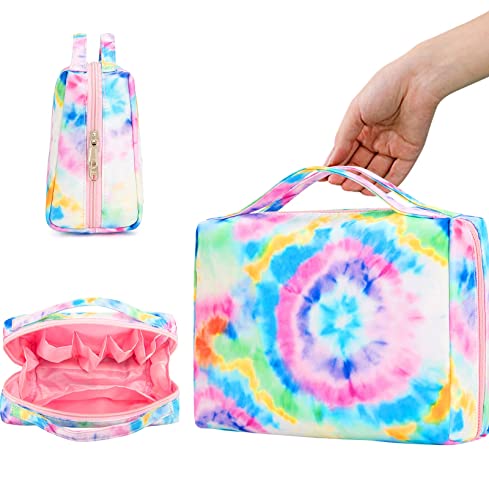 Bluboon Toiletry Bag Travel Makeup Bag Portable Cosmetic Bag Organizer for Women and Girls (Tie Dye Blue)