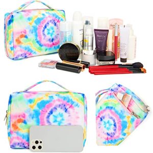 Bluboon Toiletry Bag Travel Makeup Bag Portable Cosmetic Bag Organizer for Women and Girls (Tie Dye Blue)