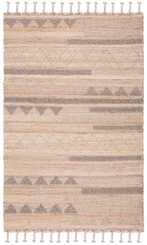 SAFAVIEH Natura Collection Accent Rug - 4' x 6', Natural & Beige, Flat Weave Boho Braided Tassel Jute & Wool Design, Ideal for High Traffic Areas in Entryway, Living Room, Bedroom (NAT278A)