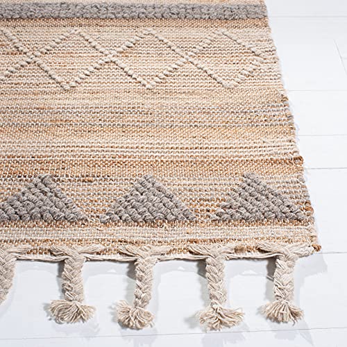 SAFAVIEH Natura Collection Accent Rug - 4' x 6', Natural & Beige, Flat Weave Boho Braided Tassel Jute & Wool Design, Ideal for High Traffic Areas in Entryway, Living Room, Bedroom (NAT278A)