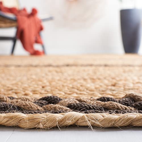 SAFAVIEH Natural Fiber Collection Accent Rug - 4' x 6', Natural & Brown, Handmade Stripe Boho Farmhouse Rustic Braided Jute, Ideal for High Traffic Areas in Entryway, Living Room, Bedroom (NFB262T)