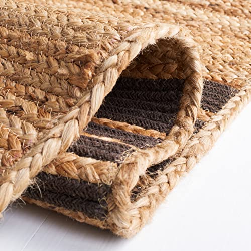 SAFAVIEH Natural Fiber Collection Accent Rug - 4' x 6', Natural & Brown, Handmade Stripe Boho Farmhouse Rustic Braided Jute, Ideal for High Traffic Areas in Entryway, Living Room, Bedroom (NFB262T)