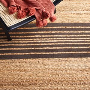 SAFAVIEH Natural Fiber Collection Accent Rug - 4' x 6', Natural & Brown, Handmade Stripe Boho Farmhouse Rustic Braided Jute, Ideal for High Traffic Areas in Entryway, Living Room, Bedroom (NFB262T)