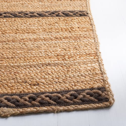 SAFAVIEH Natural Fiber Collection Accent Rug - 4' x 6', Natural & Brown, Handmade Stripe Boho Farmhouse Rustic Braided Jute, Ideal for High Traffic Areas in Entryway, Living Room, Bedroom (NFB262T)