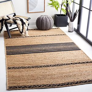 safavieh natural fiber collection accent rug - 4' x 6', natural & black, handmade stripe boho farmhouse rustic braided jute, ideal for high traffic areas in entryway, living room, bedroom (nfb262z)