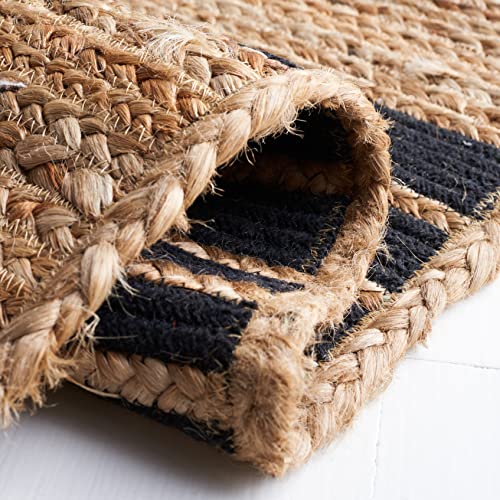 SAFAVIEH Natural Fiber Collection Accent Rug - 4' x 6', Natural & Black, Handmade Stripe Boho Farmhouse Rustic Braided Jute, Ideal for High Traffic Areas in Entryway, Living Room, Bedroom (NFB262Z)