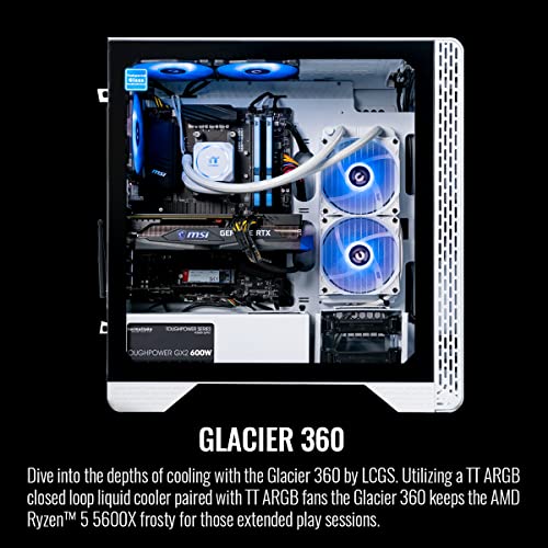Thermaltake Glacier 360 Liquid-Cooled PC (AMD Ryzen 5 5600X, RTX 3060, 16GB 3600Mhz DDR4 ToughRAM RGB Memory, 1TB NVMe M.2, WiFi, Win 10 Home) Gaming Desktop Computer S3WT-B550-G36-LCS,White