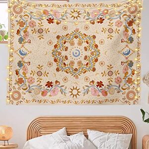 ttyqxz wall tapestry bohemian - floral vine wall hanging celestial sun moon and star tapestries hippie home decor boho tapestry for bedroom aesthetic (cream, medium (50ʺx 60ʺ))