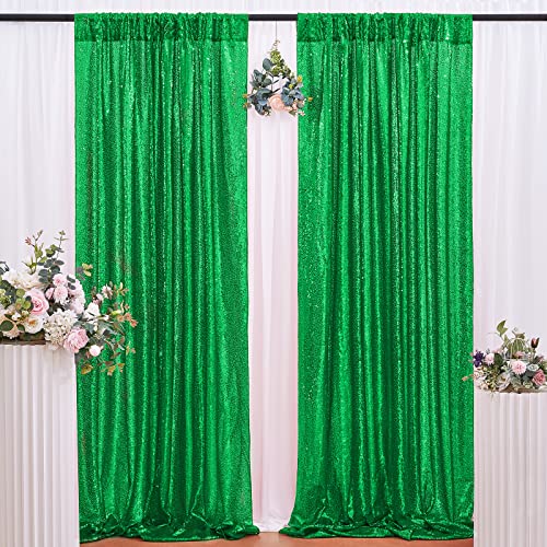 Christmas Backdrop 2 Panels 2ftx8ft Sequin Backdrop Curtain for Holiday Sparkly Emerald Green Curtain Green Sequin Backdrop Curtain