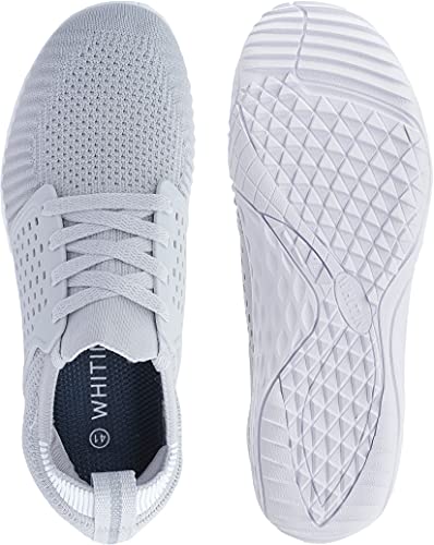 WHITIN Women's Low Zero Drop Shoes Minimalist Barefoot Trail Running Camping Size 7.5-8 Female Wide Toe Box Lightweight Cross Tennis Sneaker Grey 38