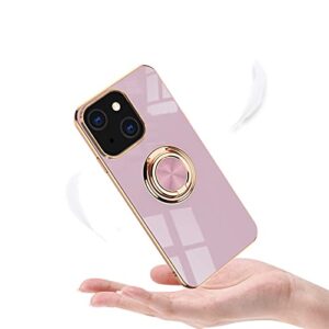 aowner Compatible with iPhone 13 Mini Ring Holder Stand Case Glitter Plating Rose Gold Edge 360 Rotation Kickstand for Women Slim Soft Flexible TPU Protective Cover Case - 5.4 Inch (2021), Purple