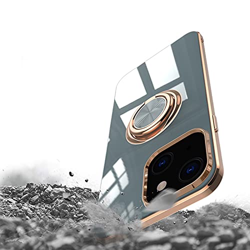 aowner Compatible with iPhone 13 Mini Ring Holder Stand Case Glitter Plating Rose Gold Edge 360 Rotation Kickstand for Women Slim Soft Flexible TPU Protective Cover Case - 5.4 Inch (2021), Purple