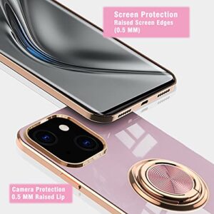 aowner Compatible with iPhone 13 Mini Ring Holder Stand Case Glitter Plating Rose Gold Edge 360 Rotation Kickstand for Women Slim Soft Flexible TPU Protective Cover Case - 5.4 Inch (2021), Purple