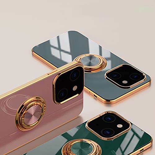 aowner Compatible with iPhone 13 Mini Ring Holder Stand Case Glitter Plating Rose Gold Edge 360 Rotation Kickstand for Women Slim Soft Flexible TPU Protective Cover Case - 5.4 Inch (2021), Purple