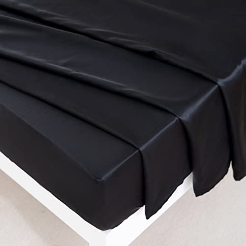 GOLAL Satin Sheets Full Size - 4 Pieces Luxury Silky Soft Bed Sheets, Wrinkle-Free Black Satin Silk Sheet Set with 1 Deep Pocket Fitted Sheet, 1 Flat Sheet, 2 Pillow Cases