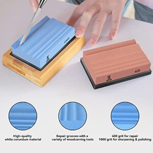 GUYUE Sharpening Stone Wood Carving Sharpener, 400 and 1000 Double Side Grit Waterstone, Best Whetstone Sharpener,For Woodworking, Wood Carving Tools, Chisels and Chisels With Non-Slip Bamboo Base