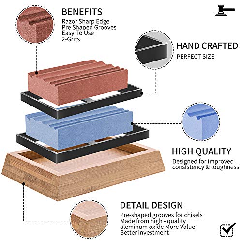 GUYUE Sharpening Stone Wood Carving Sharpener, 400 and 1000 Double Side Grit Waterstone, Best Whetstone Sharpener,For Woodworking, Wood Carving Tools, Chisels and Chisels With Non-Slip Bamboo Base