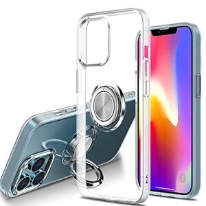 aowner compatible with iphone 13 mini case crystal clear not yellowing military grade shockproof ultra slim thin fit with ring holder kickstand protective phone case cover 5.4 inch 2021 (clear)