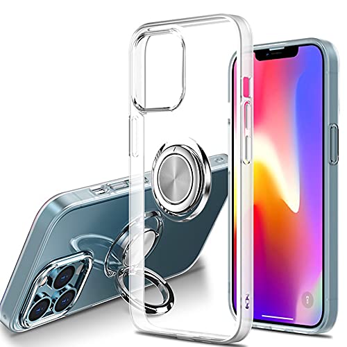 aowner Compatible with iPhone 13 Mini Case Crystal Clear Not Yellowing Military Grade Shockproof Ultra Slim Thin Fit with Ring Holder Kickstand Protective Phone Case Cover 5.4 inch 2021 (Clear)