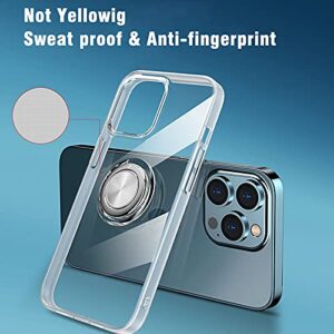 aowner Compatible with iPhone 13 Mini Case Crystal Clear Not Yellowing Military Grade Shockproof Ultra Slim Thin Fit with Ring Holder Kickstand Protective Phone Case Cover 5.4 inch 2021 (Clear)