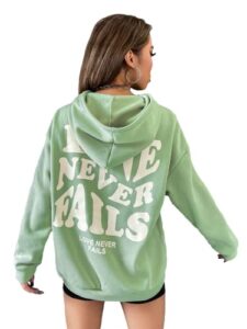 floerns women's letter graphic print long sleeve drawstring hoodie sweatshirt a mint green m