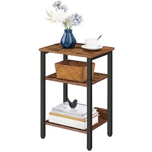 alloswell nightstand, side table, end table with storage shelves, 3-tier slim bedside table for living room, bedroom, easy assembly, stable steel frame, industrial, rustic brown ethr5801