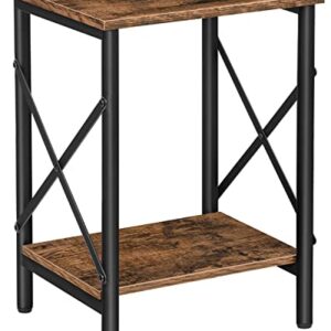 ALLOSWELL Small Side Table, End Table with Storage Shelf, 14.6 x 10.6 x 19.9 Inches, Nightstand X-Shaped Design, Bedside Table, Steel Frame, Living Room, Bedroom, Easy Assembly, Rustic Brown ETHR2801