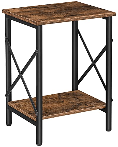 ALLOSWELL Small Side Table, End Table with Storage Shelf, 14.6 x 10.6 x 19.9 Inches, Nightstand X-Shaped Design, Bedside Table, Steel Frame, Living Room, Bedroom, Easy Assembly, Rustic Brown ETHR2801