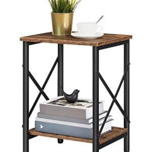 ALLOSWELL Small Side Table, End Table with Storage Shelf, 14.6 x 10.6 x 19.9 Inches, Nightstand X-Shaped Design, Bedside Table, Steel Frame, Living Room, Bedroom, Easy Assembly, Rustic Brown ETHR2801