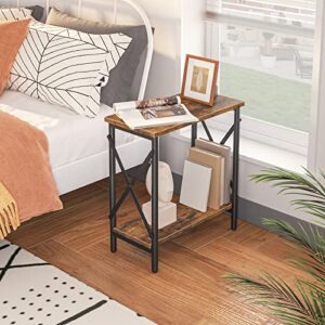 ALLOSWELL Side Tables, Hallway End Tables Set of 2, Narrow Night Stands for Livingroom, Bedroom, with Storage Shelf, Slim Night Tables X-Shaped Design, Industrial Style, Rustic Brown ETHR4801S2