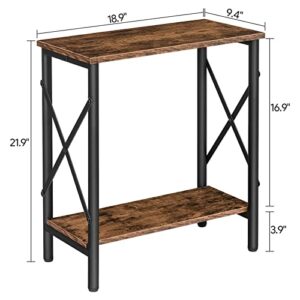 ALLOSWELL Side Tables, Hallway End Tables Set of 2, Narrow Night Stands for Livingroom, Bedroom, with Storage Shelf, Slim Night Tables X-Shaped Design, Industrial Style, Rustic Brown ETHR4801S2