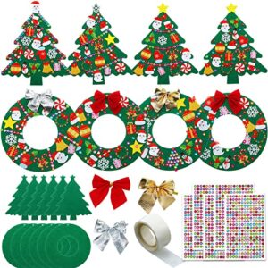 12 pcs felt christmas tree wreath craft kit christmas diy ornaments with 221 self adhesive christmas felt stickers 12 christmas bows and 5 gem stickers(wreath and trees style, 6 inch, 7.8 inch)