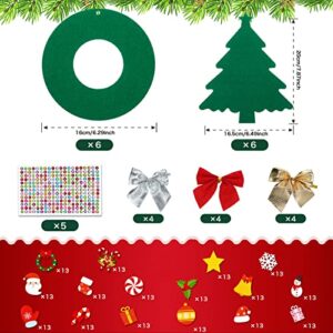 12 Pcs Felt Christmas Tree Wreath Craft Kit Christmas DIY Ornaments with 221 Self Adhesive Christmas Felt Stickers 12 Christmas Bows and 5 Gem Stickers(Wreath and Trees Style, 6 Inch, 7.8 Inch)