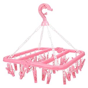 nannigr clothes drying rack, underwear drying rack folding with 32 clips for laundry(pink)