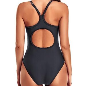 Tempt Me Black Athletic One Piece Swimsuits for Women Training Sport Tummy Control Bathing Suits Medium