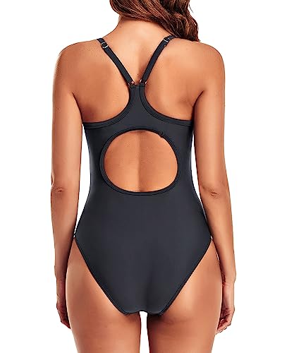 Tempt Me Black Athletic One Piece Swimsuits for Women Training Sport Tummy Control Bathing Suits Medium