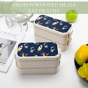 Space Foxes Cats Astronaut Bento Lunch Box 2 Compartment Food Storage Containers With Spoon And Fork
