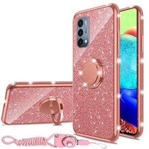 nancheng for oneplus nord n200 5g case (6.49-inch), phone case for nord n200 5g cute soft silicone pink cover for girls women with ring kickstand shockproof protection case - rose gold