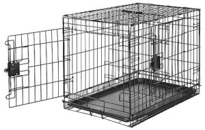 amazon basics durable,foldable metal wire dog crate with tray, double door, 30 inches, black
