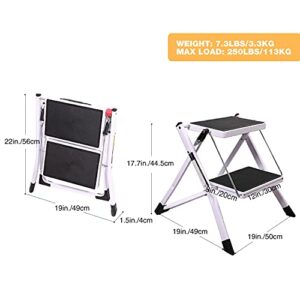 Varbucamp Step Ladder 2 Step Folding for Kitchen, Lightweight Portable Step Ladder with Sturdy Wide Pedal for Adults & Kids,White