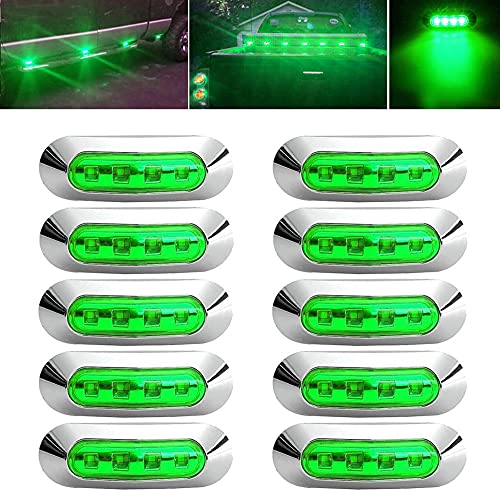 UWDESY 10Pcs Green 4 LED Side Marker Lights Front Rear Interior Clearance Tail Light Warning Turn Indicators Underglow Wheel Rock Lamp for Auto Truck Trailer Tail Car RV Camper Boat ATV DC12V-24V