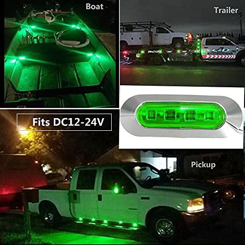 UWDESY 10Pcs Green 4 LED Side Marker Lights Front Rear Interior Clearance Tail Light Warning Turn Indicators Underglow Wheel Rock Lamp for Auto Truck Trailer Tail Car RV Camper Boat ATV DC12V-24V