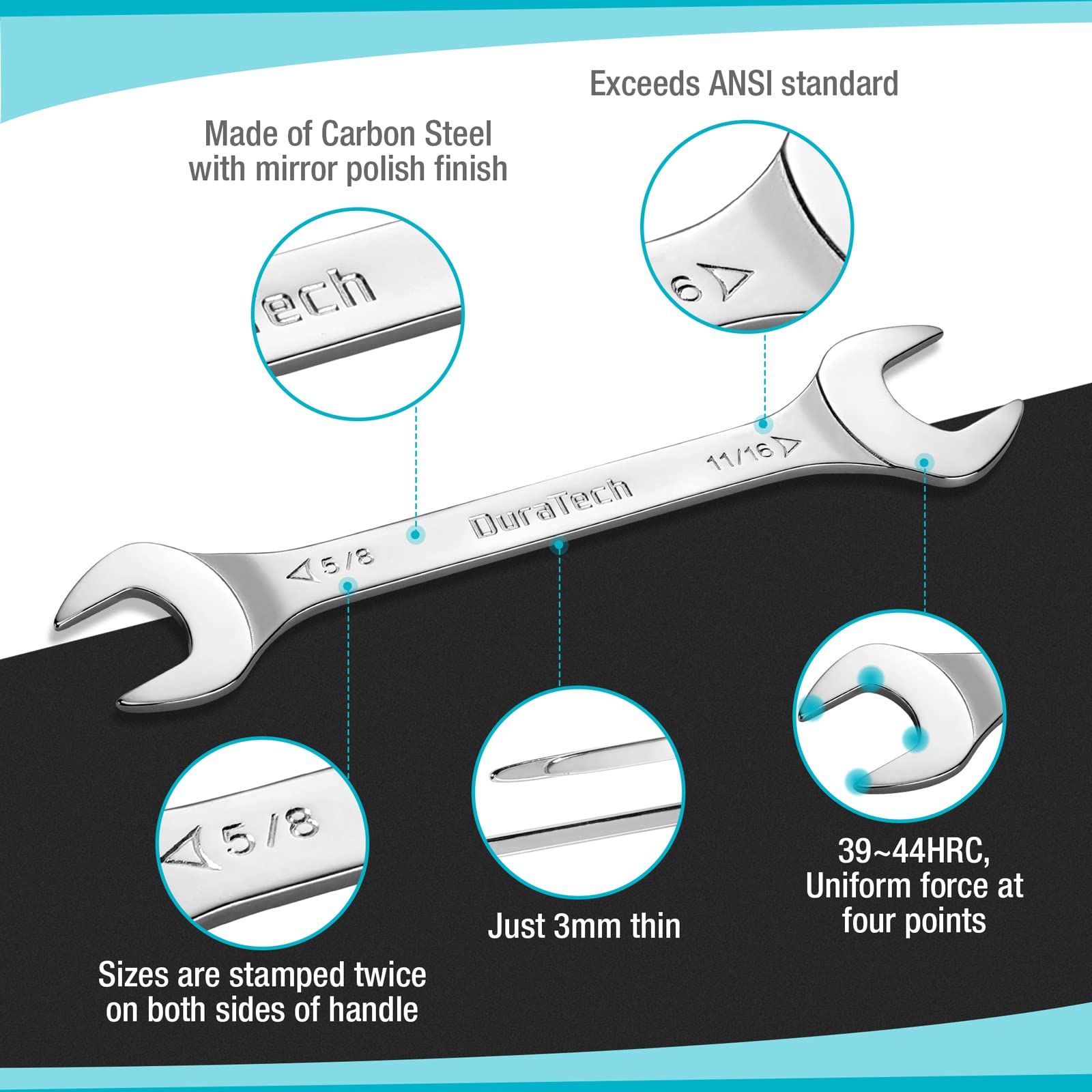 DURATECH Super-Thin Open End Wrench, SAE, 5/8inchx11/16inch