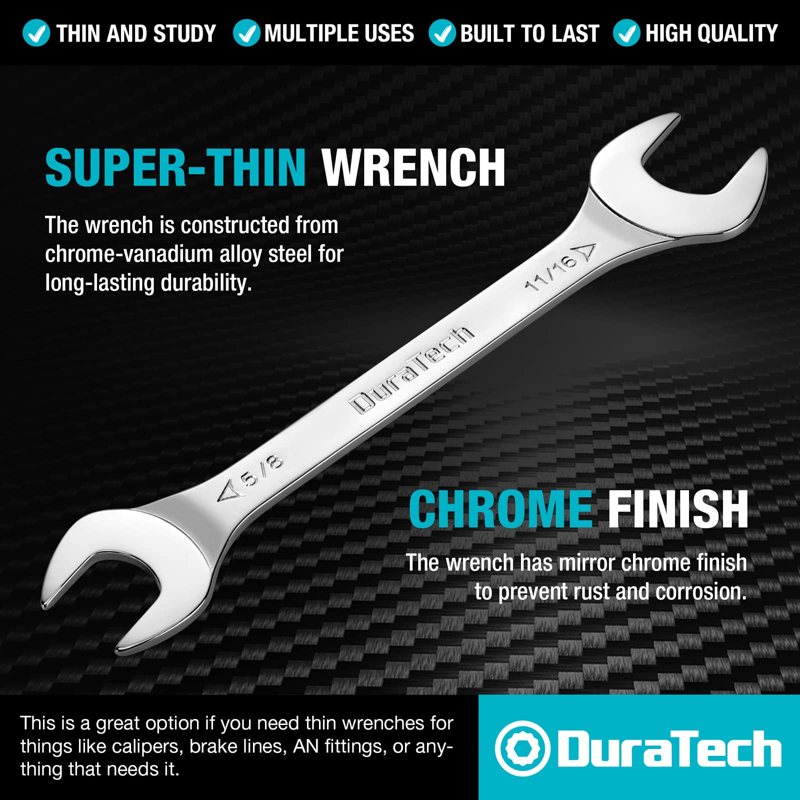 DURATECH Super-Thin Open End Wrench, SAE, 5/8inchx11/16inch