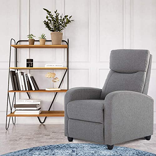 Recliner Chair, Arm Chair for Living Room Recliner Sofa Winback Single Sofa Home Theater Seating Modern Reading Reclining Chair Easy Lounge with Fabric Padded Seat Backrest Grey