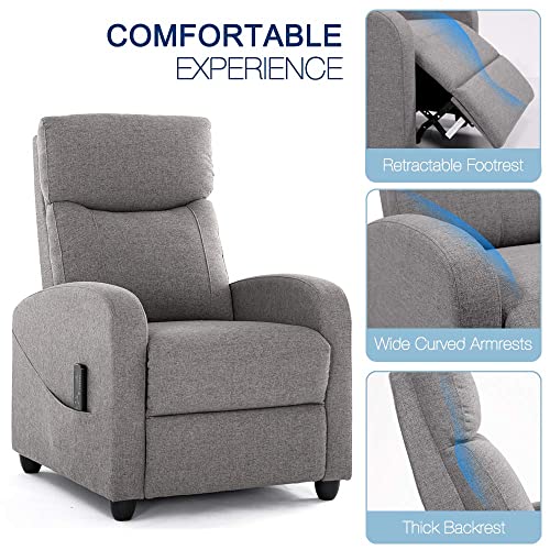 Recliner Chair, Arm Chair for Living Room Recliner Sofa Winback Single Sofa Home Theater Seating Modern Reading Reclining Chair Easy Lounge with Fabric Padded Seat Backrest Grey