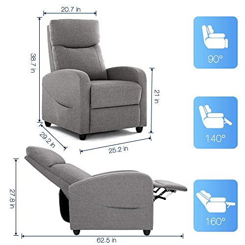 Recliner Chair, Arm Chair for Living Room Recliner Sofa Winback Single Sofa Home Theater Seating Modern Reading Reclining Chair Easy Lounge with Fabric Padded Seat Backrest Grey