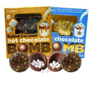 hot chocolate melting balls assorted flavor with salted caramel and milk mini marshmallows inside, cute candy party favor pack size, 1.6 ounce
