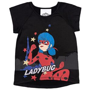Miraculous Ladybug Cat Noir Big Girls 4 Piece Outfit Set: T-Shirt Tank Top Legging Shorts Black/Red 10-12
