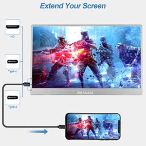 ZSCMALLS Portable Monitor 15.6 Inch 1080P FHD USB-C HDMI Computer Display HDR IPS Gaming Monitor Smart Cover, Speakers, for Laptop PC MAC Phone PS4/5 Xbox Switch, Off to College